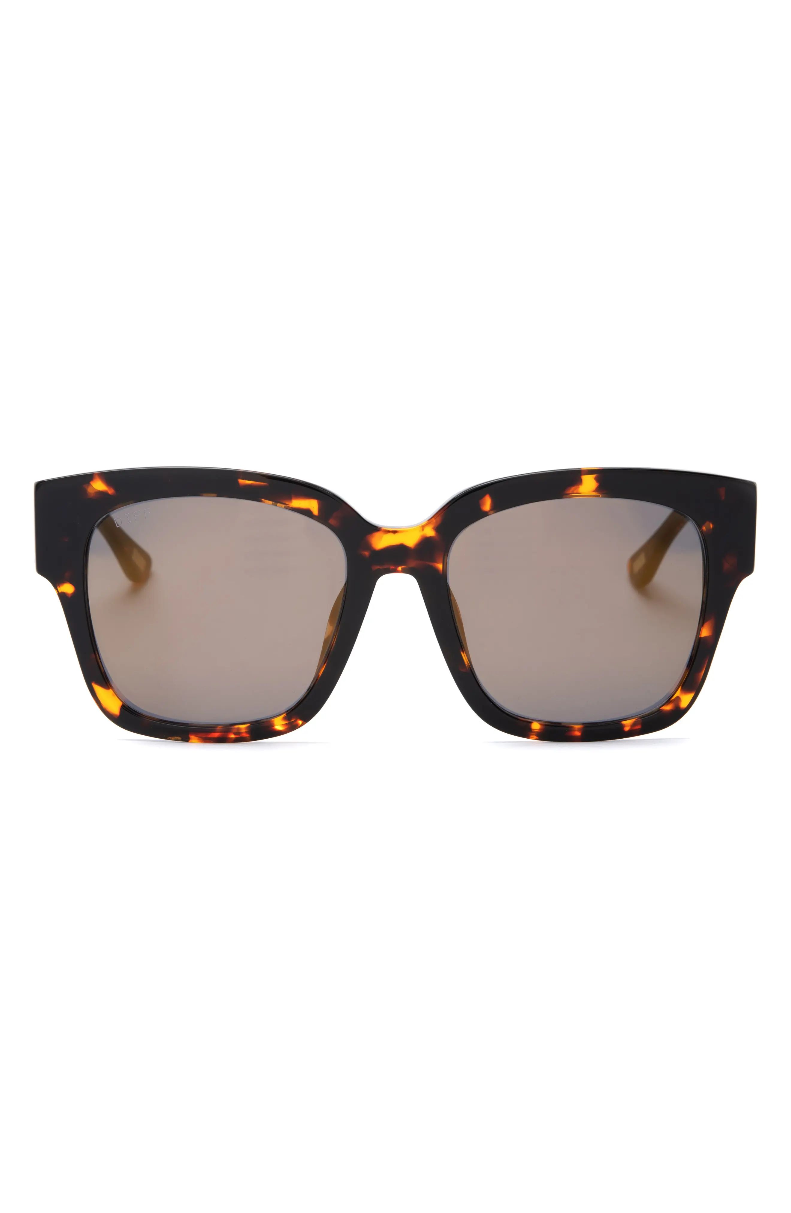DIFF Bella II 55mm Polarized Square Cat Eye Sunglasses in Dark Tortoise /Gold at Nordstrom | Nordstrom