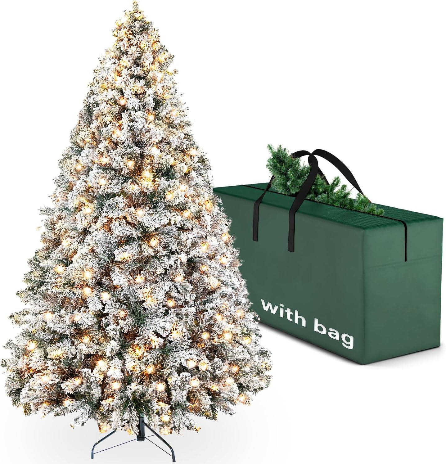 YouMedi 6.5ft Pre-Lit Snow Flocked Artificial Christmas Pine Tree, Artificial Christmas Tree with... | Amazon (US)