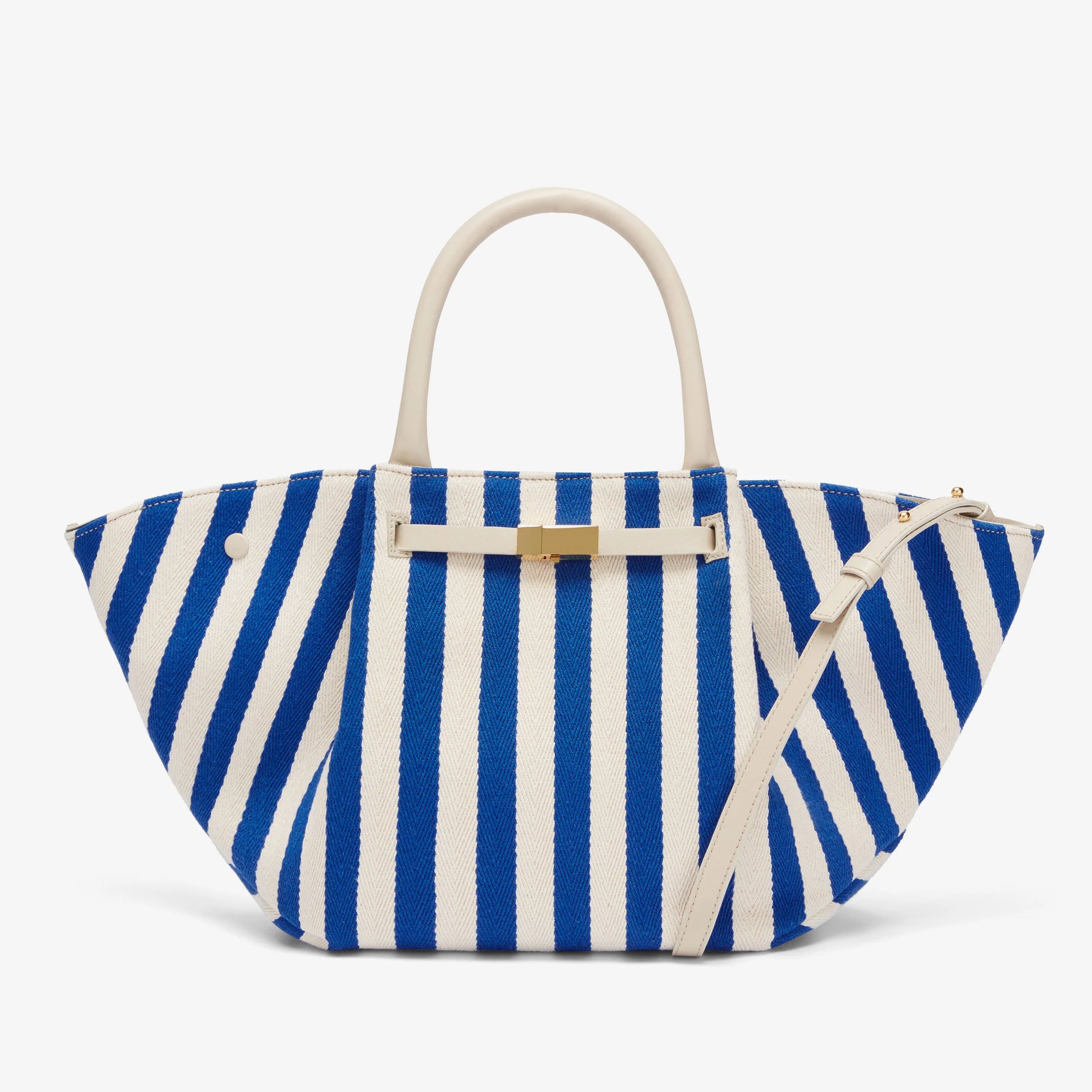 The Midi New York | Cobalt Blue Striped Cotton Canvas & Off-White Smooth | DeMellier | DeMellier