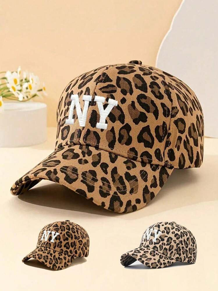 1pc Women's Embroidered NY Leopard Print Baseball Cap, Outdoor Adjustable Sun Protection Casual Hat Suitable For Spring/Autumn Travel, Fashionable & Versatile, Unisex Y2K Style Sun Hat For Winter | SHEIN