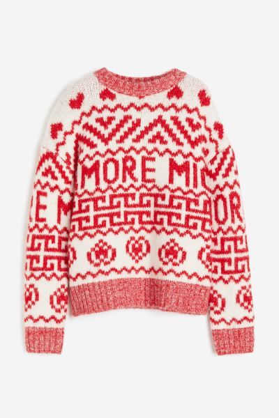 Jacquard-knit Sweater - Red/Amore Mio - Ladies | H&M US | H&M (US + CA)