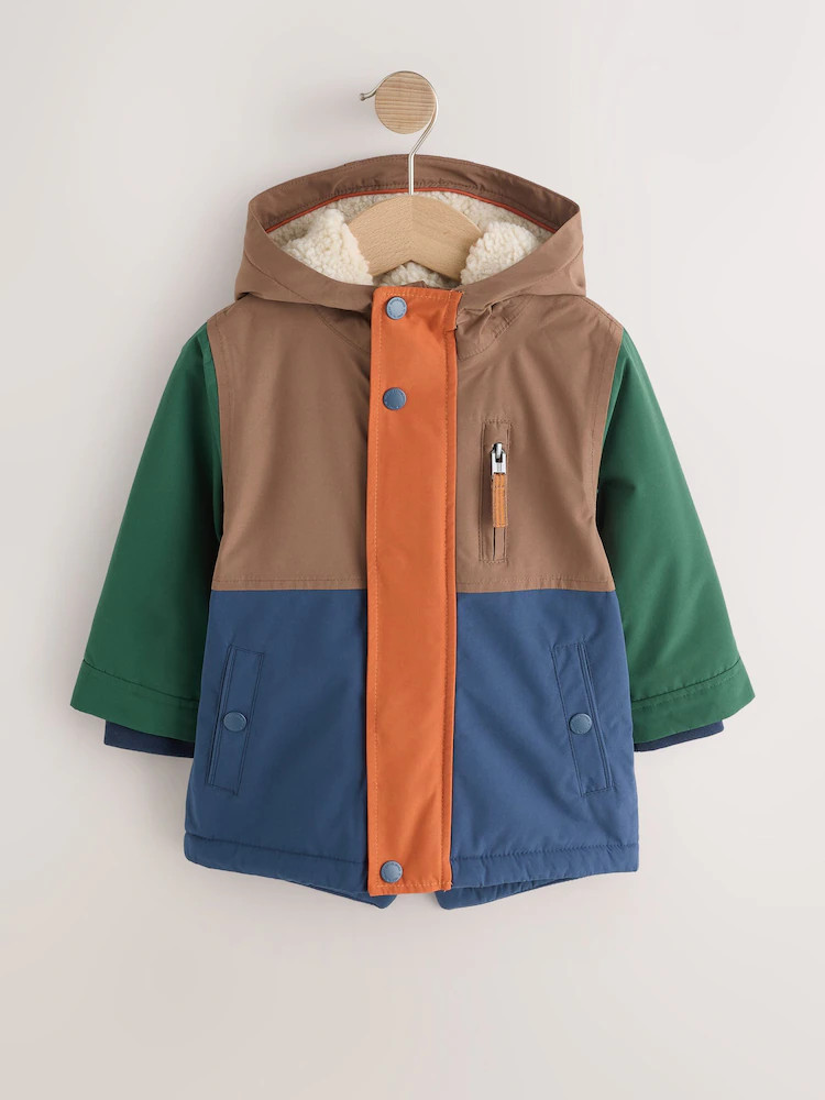 Multi Colour Block Waterproof Borg Lined Parka (3mths-7yrs) | Next US