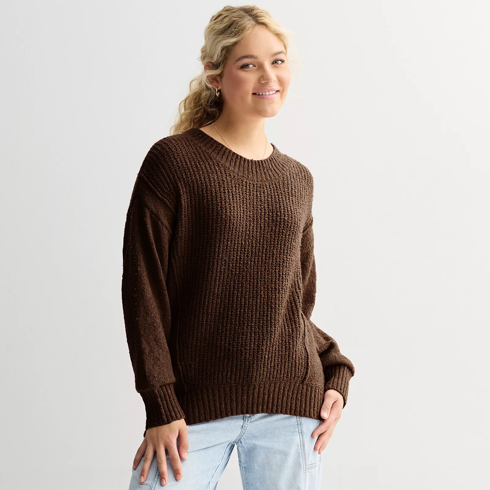 Juniors' SO® Boucle Crewneck Sweater | Kohl's