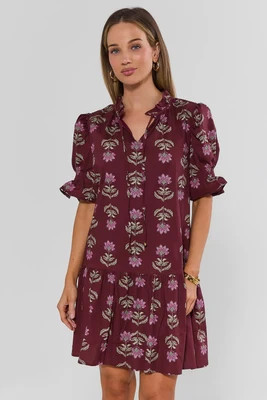 Ariel Burgundy Floral Print Short Dress | Avara