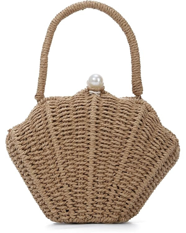 GOKTOW Women Straw Woven Handbag Shell Shape Clutch Straw Summer Bag Rattan Crossbody Bags Vacati... | Amazon (US)