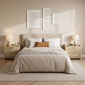 23.6'' Rattan Nightstand with Charging Station, 2 Drawers | Amazon (US)