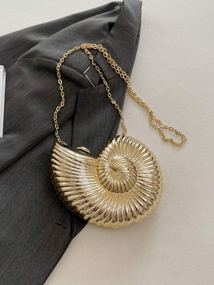 Elegant Shell-Shaped Party Clutch Bag, Unique Design Seashell Bag, Women's Shiny Evening Handbag With Chain Shoulder/Crossbody Strap, Fits Earphones, Coins, Elegant Shell Purse Perfect For Parties Weddings Dinners & Banquets Matches Wedding Dresses Formal Wear Prom Gowns Birthday Outfits & Women's Party Attire(The Size Of The Product And The Picture Is Consistent. If You Don't Know The Size, You Can Refer To The Product Size Chart.) | SHEIN