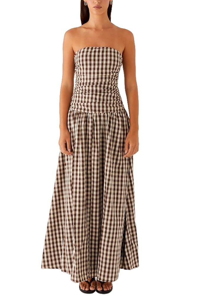 NUFIWI Women Ruched Tube Long Dress Sleeveless Bodice Top Maxi Dress Elegant Strapless A Line Sum... | Amazon (US)