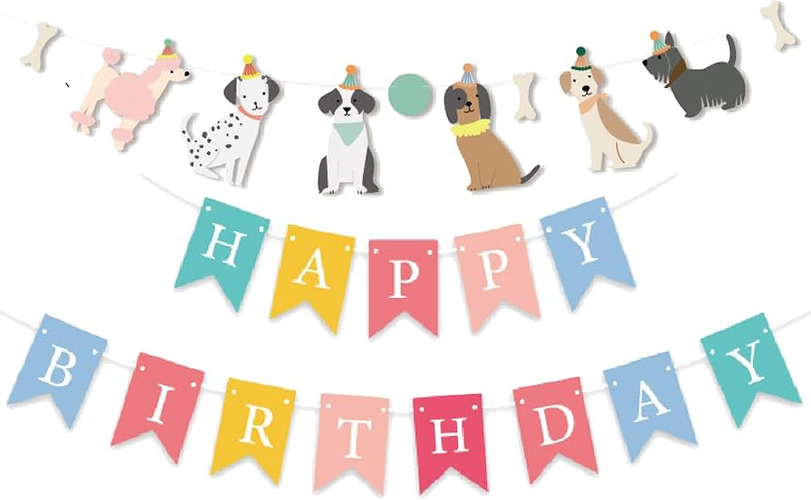 Dog Themed Banner Happy Birthday Banner Backdrop Colorful Decoration Kids Baby Dog Birthday Party... | Amazon (US)