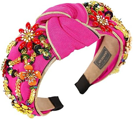 QIANXUAN Solid Color Wide Headbands For Women Diamond Rhinestone Headbands For Women Top Knot Hea... | Amazon (US)