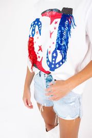 Queen Of Sparkles Fringe Boot Tee - Red & Blue | The Impeccable Pig