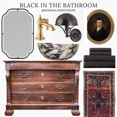 New England Interiors • Black In The Bathroom • Sink, Commode, Mirror, Wall Art, Lighting, Rug, Towels, Faucet.

TO SHOP: Click the link in bio or copy and paste this link in your web browser 


#LTKSeasonal #LTKhome