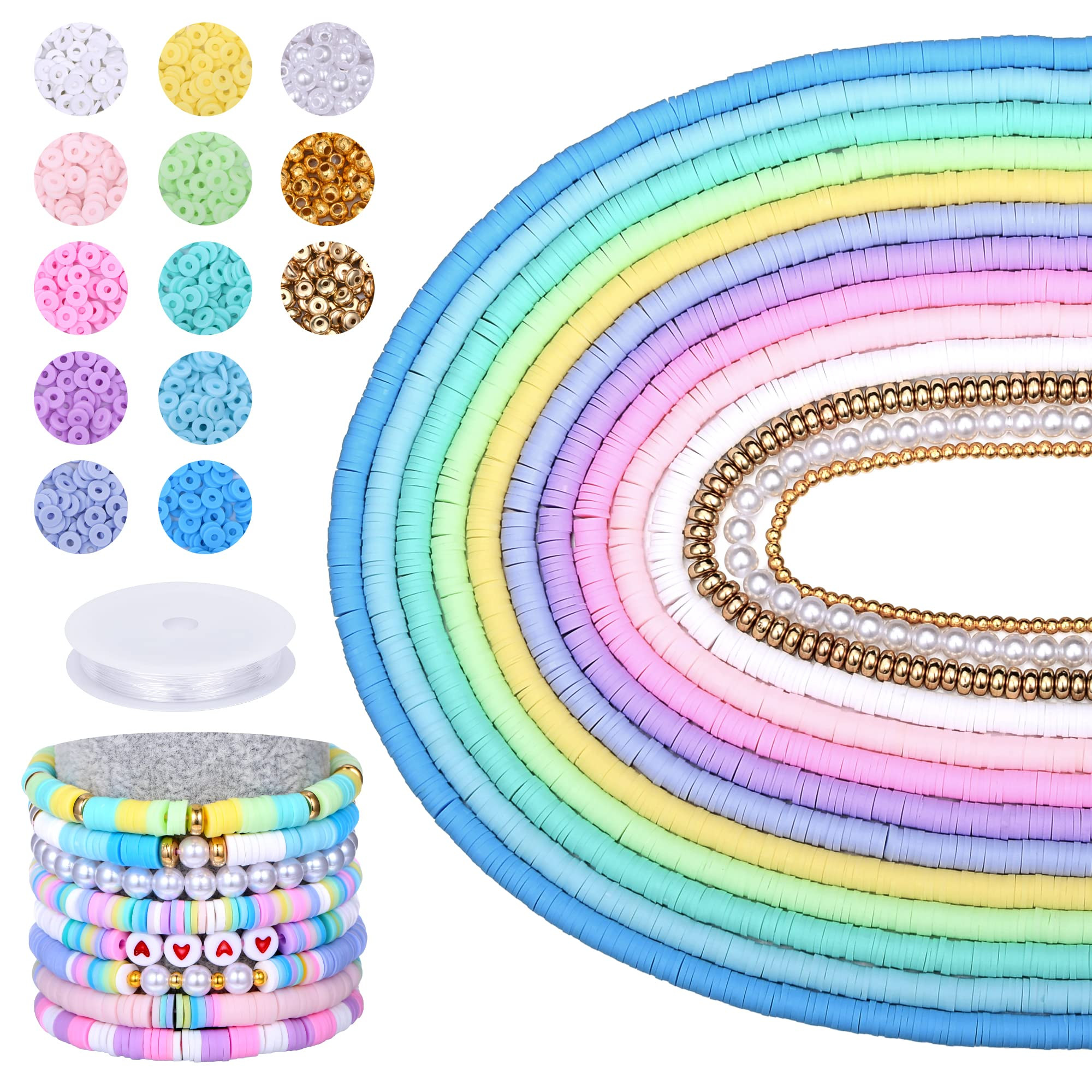 AceFun 3750PCS Clay Beads for Bracelets Making Polymer Clay Beads Kit with Pearl Beads Spacer Bea... | Amazon (US)