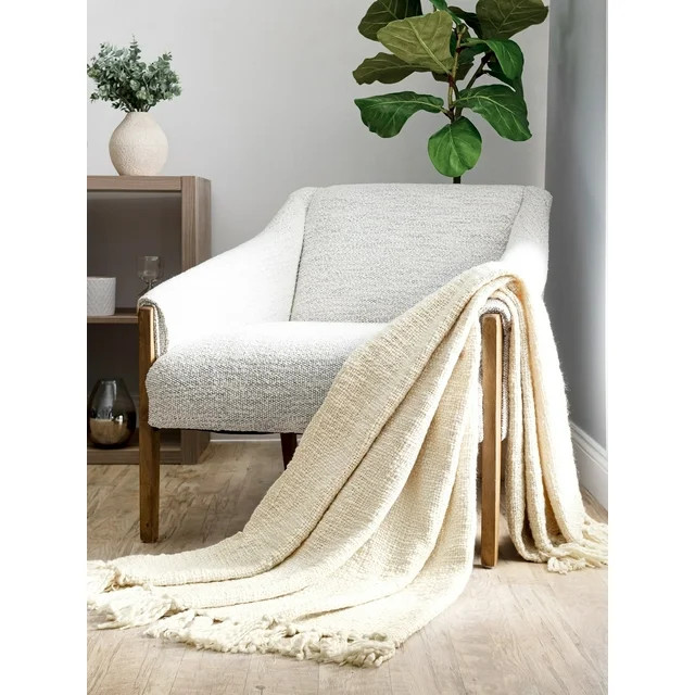 Comfort Canopy - Ultra Soft Slub-Yarn Basketweave Natural Throw Blanket with Fringed Edges | Walmart (US)