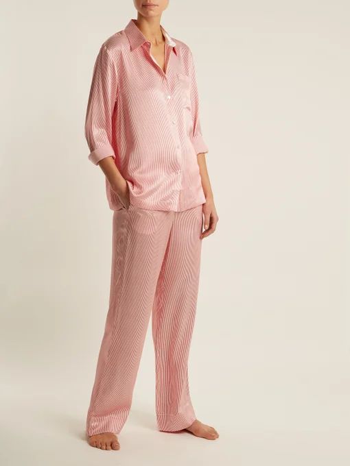 Patch-pocket striped silk pyjama shirt | Asceno | Matches (UK)