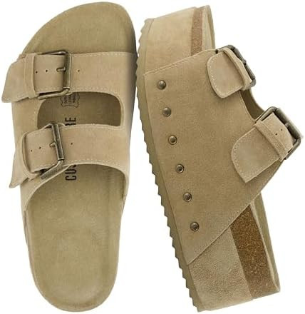 CUSHIONAIRE Guru Platform Sandals Women Footwear – Comfortable Genuine Leather Footbed Studded ... | Amazon (US)
