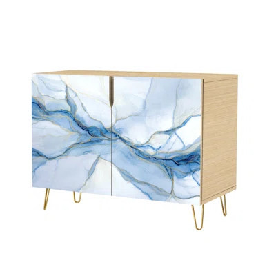 Sideboard Buffet Cabinet with Storage Abstract luxury marble art marbling Blue gold white colors with 2 Doors for Living Room and Kitchen | Wayfair North America