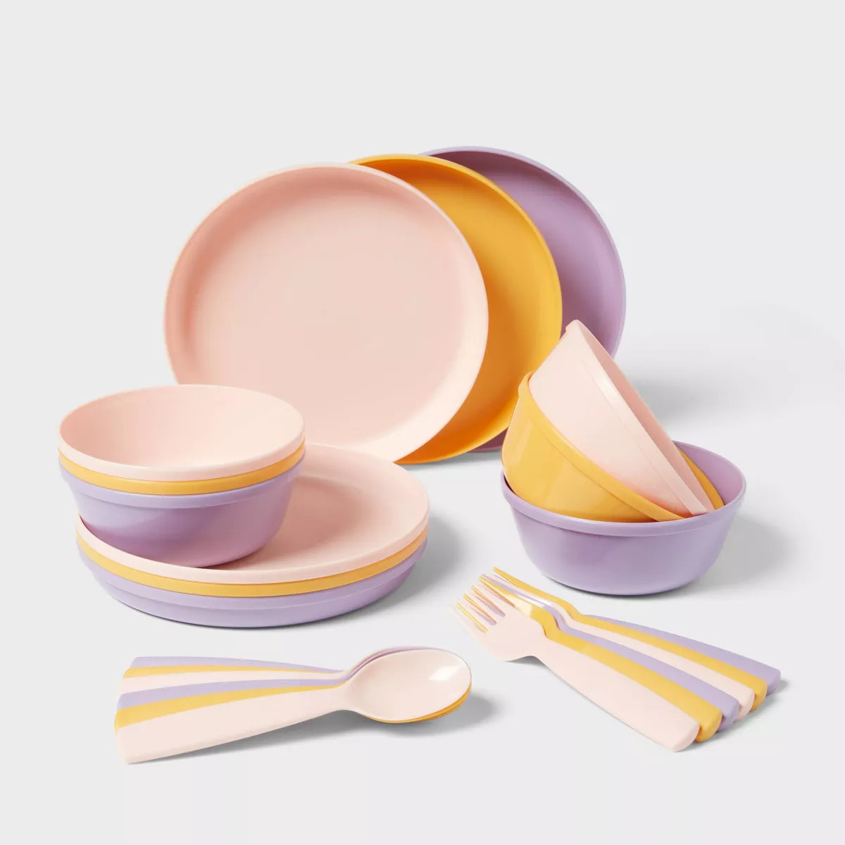 Kids' 24pc Plastic Dinnerware Serving Set Warm Color - Pillowfort™ | Target