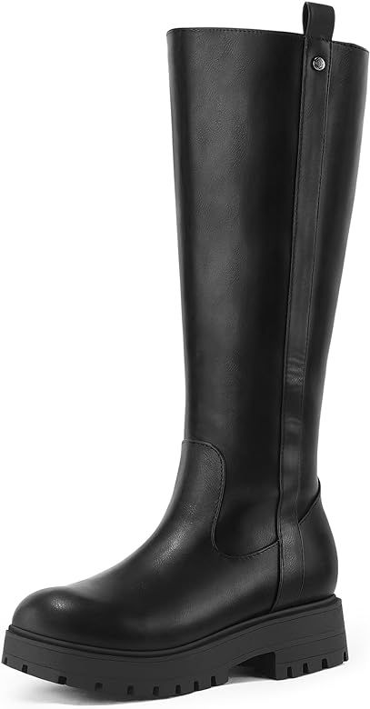 mysoft Women's Knee High Boots Comfortable Wide-Calf Lug Sole Side Zipper Platform Chunky Heel Ta... | Amazon (CA)