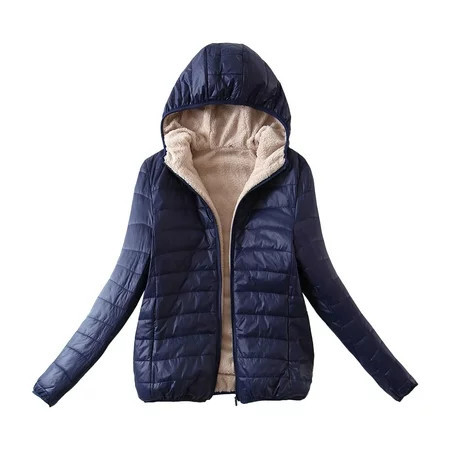 Sopiago Womens Fleece Lightweight Full-Zip Puffer Jacket with Hood Quilted Winter Puffer Coat Women Blue M | Walmart (US)