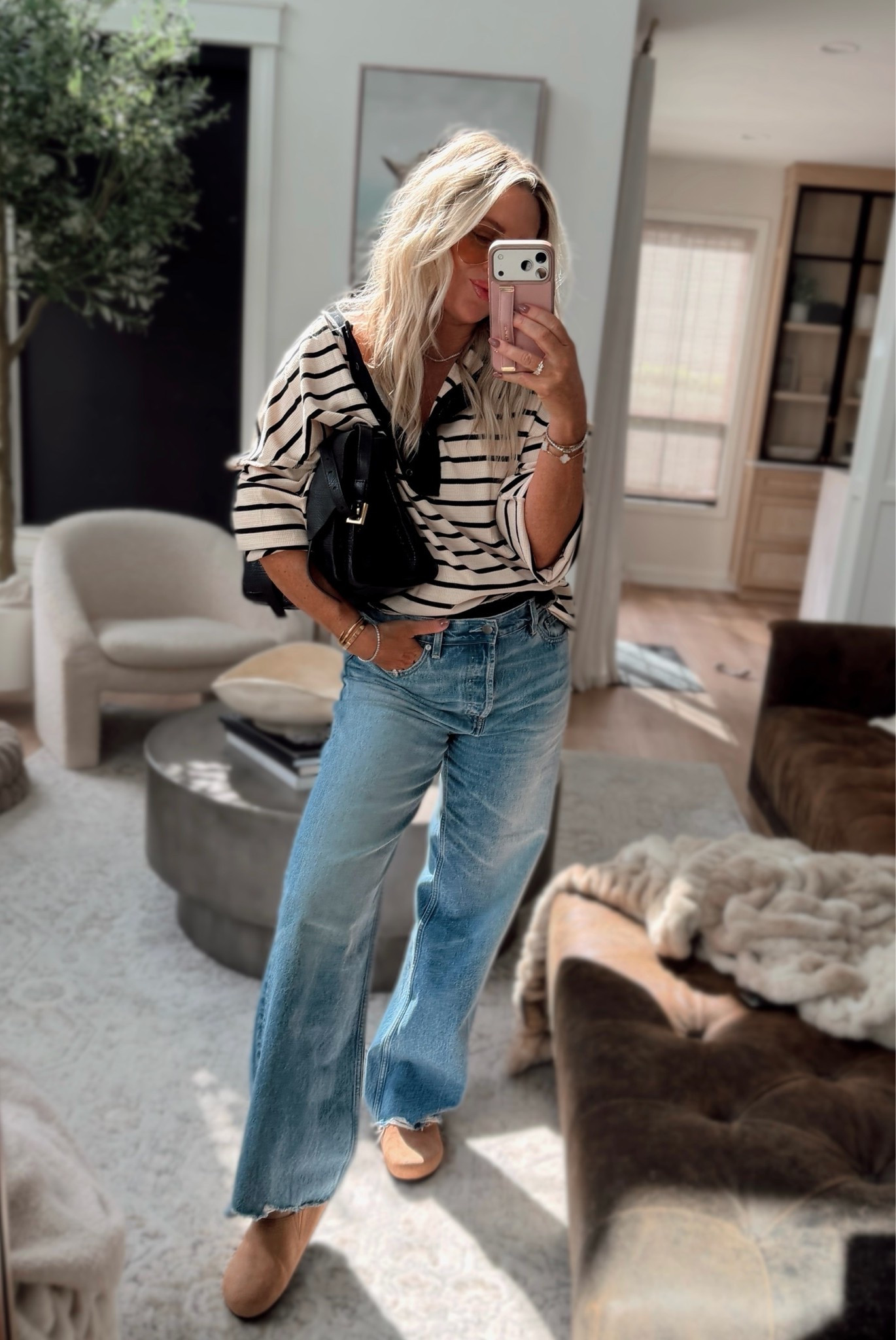OOTD! Amazon wins! This too comes in several colors and a great FP look for less! Mules are climbing the store front! A top 2026 trend for fall! Very comfy  ✨✨✨


Fall style. Mules. Jeans. Denim. Bag. Fall outfits.

#LTKSaleAlert #LTKootd #LTKOver40