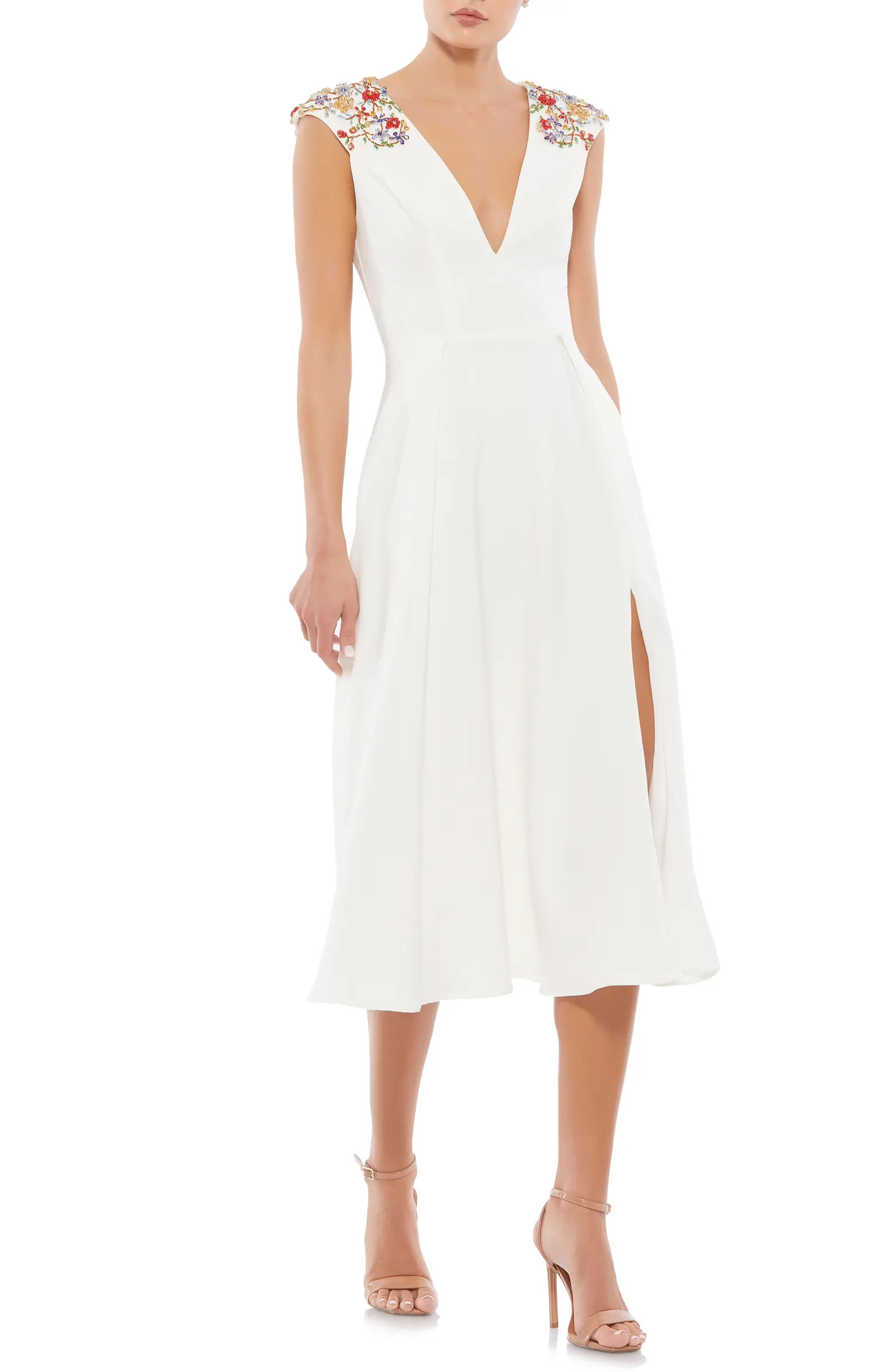 Mac Duggal Plunging A-Line Midi Dress | Nordstrom | Nordstrom