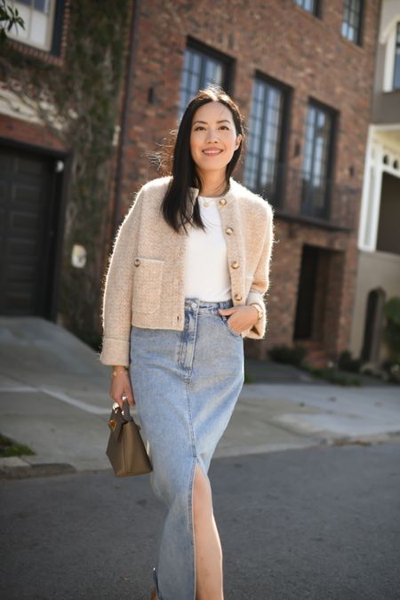 Denim skirt season is finally here! Dress it up with a jacket. 

#whitetank
#denimskirt
#summeroutfit
#springoutfit
#sandals

#LTKSeasonal #LTKworkwear #LTKfindsunder100