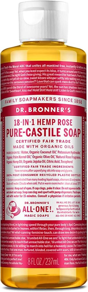Dr. Bronner's - Pure-Castile Liquid Soap (Rose, 8 ounce) - Made with Organic Oils, 18-in-1 Uses: ... | Amazon (US)