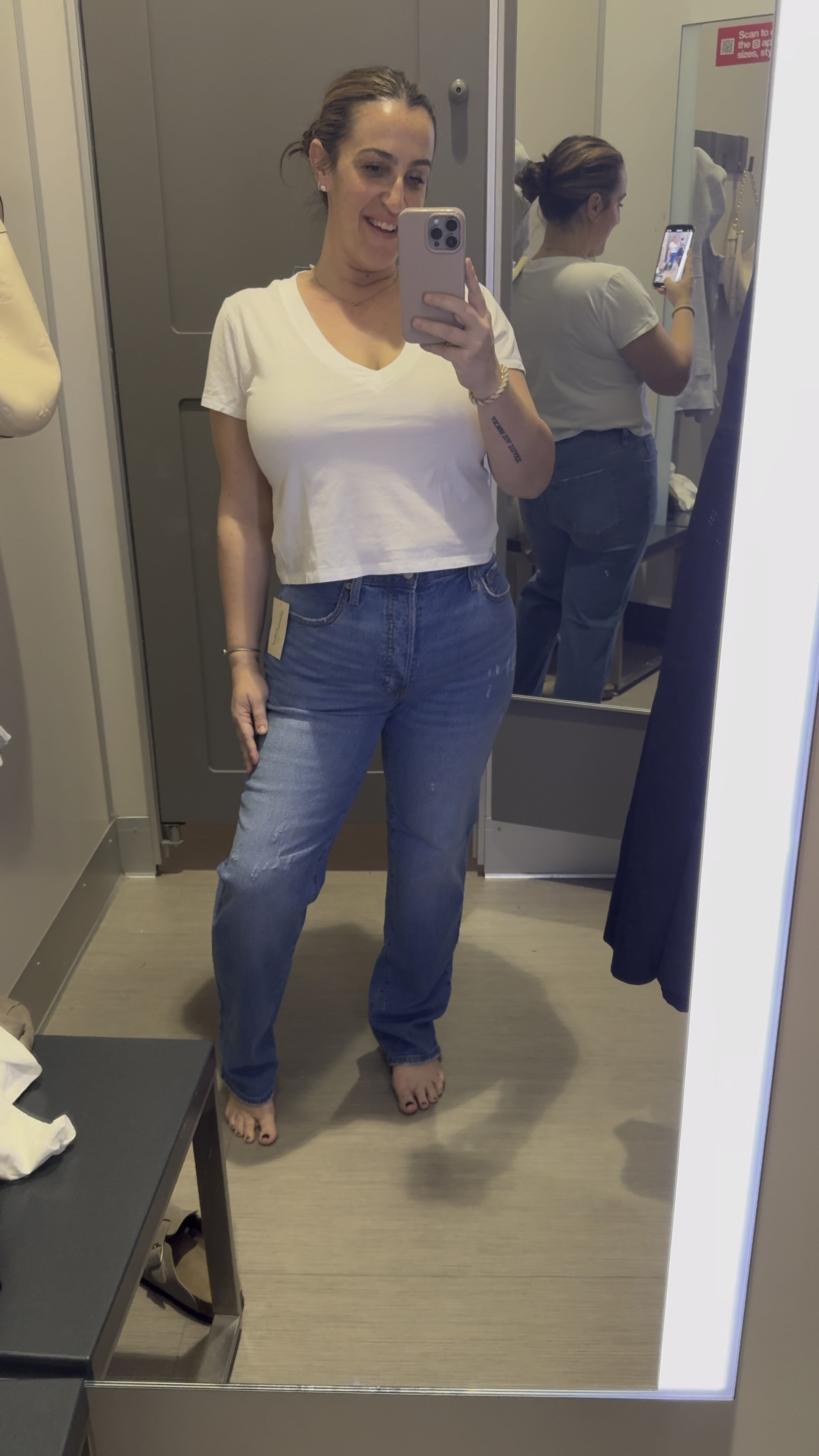 Really loving these 90s straight leg jeans! They have a button fly and do have some stretch to them! I did true size!

#LTKfindsunder50 #LTKstyletip #LTKmidsize
