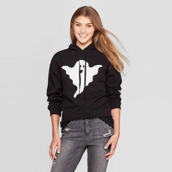 Women's Boo Ghost Pullover Sweater (Juniors') - Black | Target