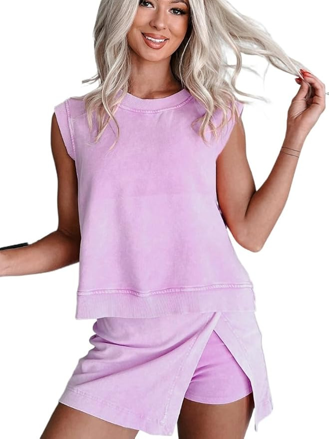 Women's 2025 casual summer short home two-piece set of pure cotton short sleeved T-shirt shorts s... | Amazon (US)