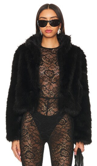 Adrienne Landau Faux Fox Fur Jacket in Black. - size S | Revolve Clothing (Global)