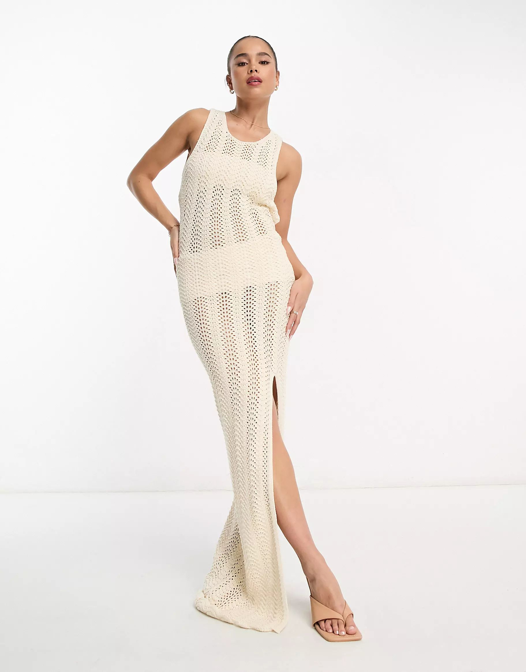 Style Cheat crochet open back maxi dress in white | ASOS (Global)