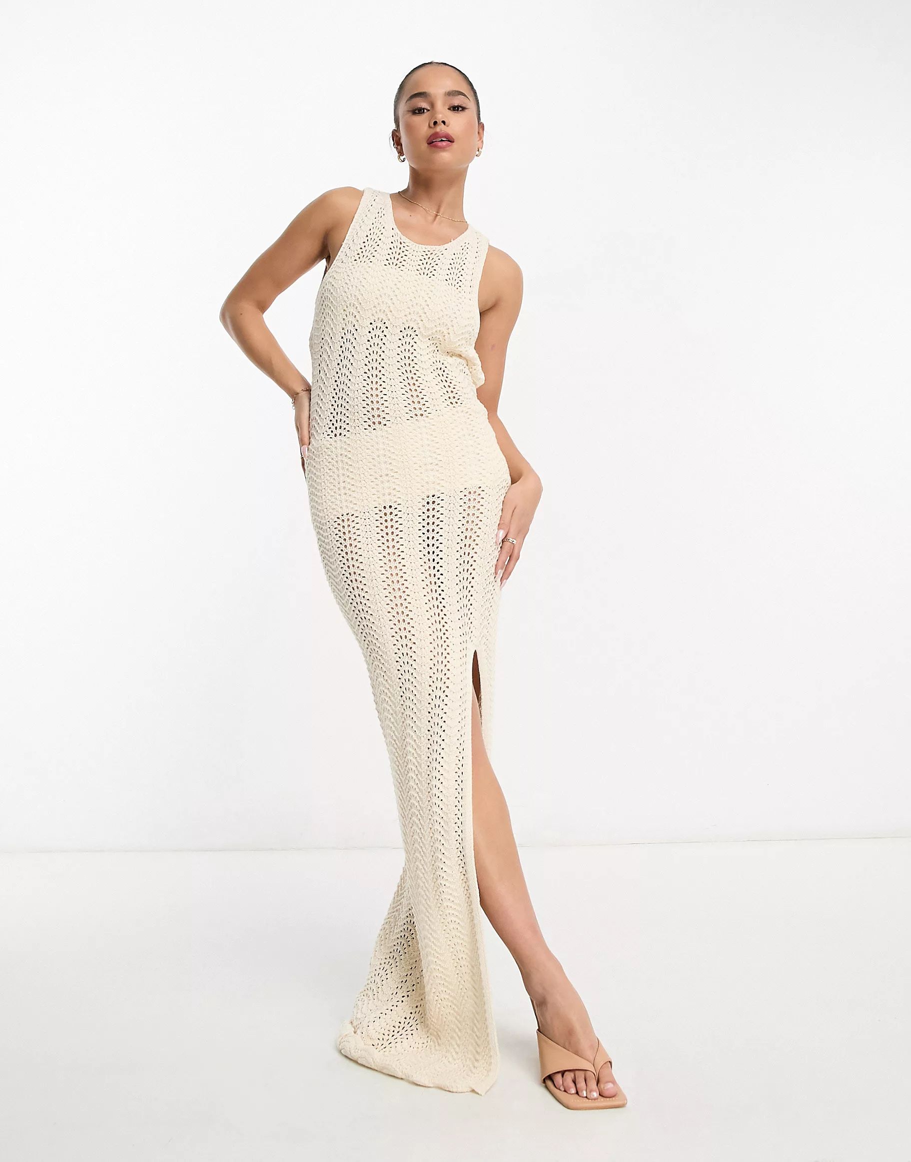 Style Cheat crochet open back maxi dress in white | ASOS (Global)