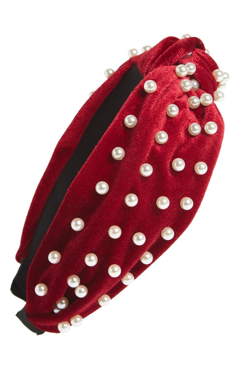 Imitation Pearl Velvet Headband | Nordstrom