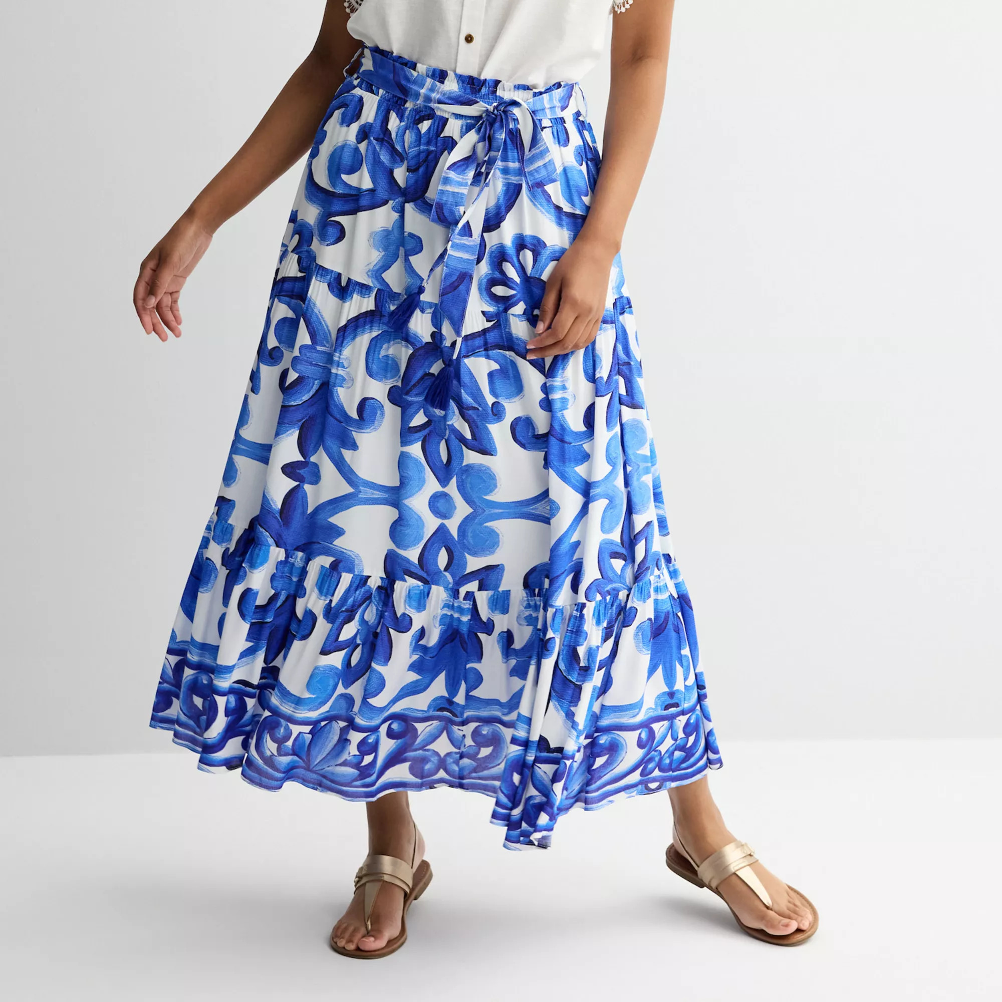 Women's Farmers Market Printed Flare Tiered Maxi Skirt | Kohl's