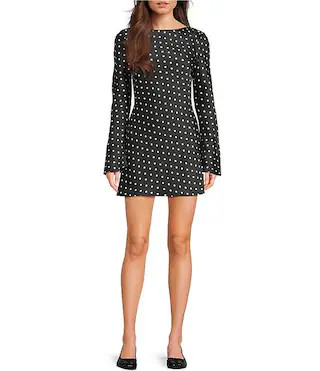 NIA Kim Dotted Long Sleeve Mini Dress | Dillard's | Dillard's