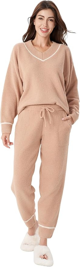 DAVID ARCHY Fleece Pajamas for Women Warm Fuzzy Winter Cozy Soft Comfy Long Sleeve 2 Peices Pj Se... | Amazon (US)