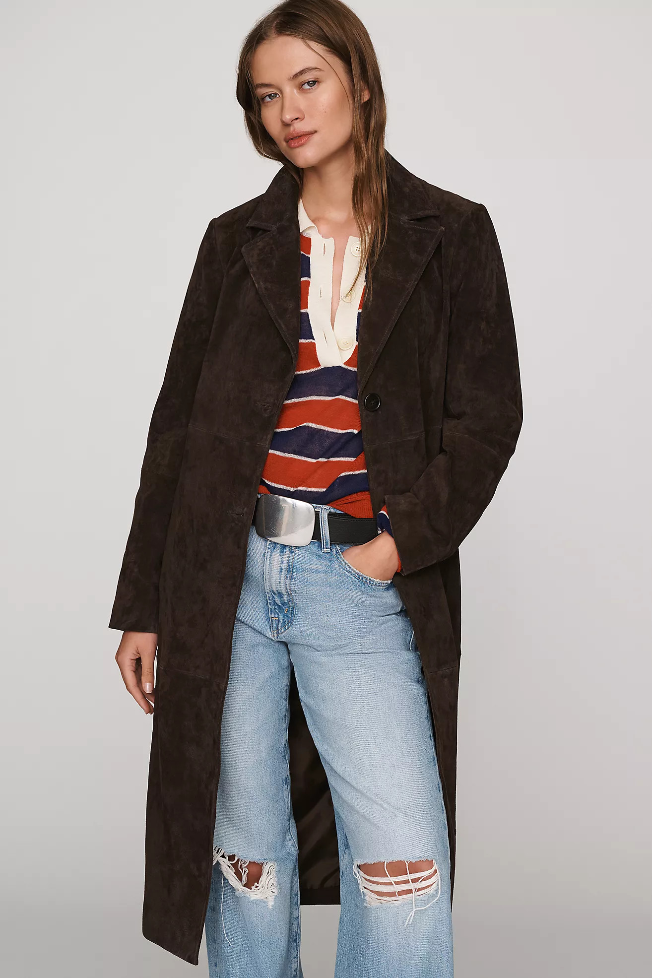 NVLT Rachael Suede Longline Coat | Anthropologie (US)
