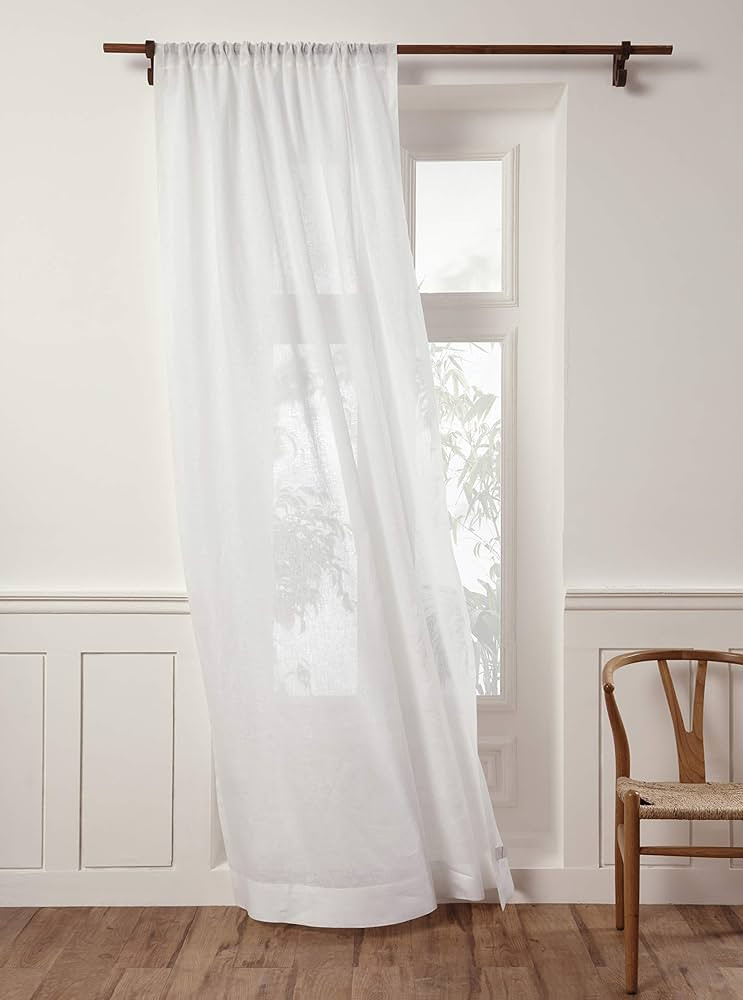 Solino Home Linen Sheer Curtain – 52 x 108 Inch White Rod Pocket Window Panel – 100% Pure Nat... | Amazon (US)
