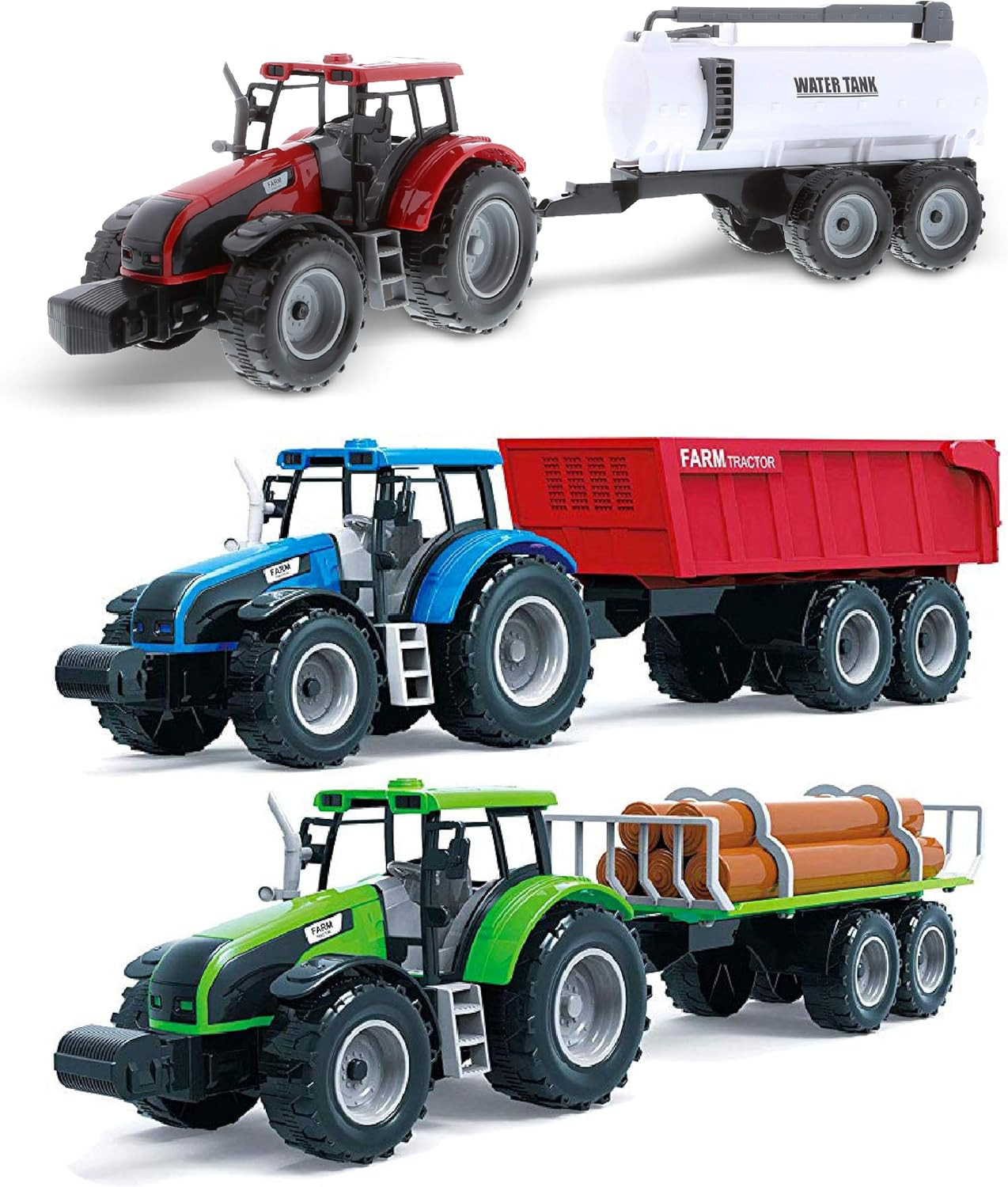 Mozlly Friction Powered Farm Tractor Vehicles, 16.5" Includes Farmer Tractor Water Tank and Log T... | Amazon (US)