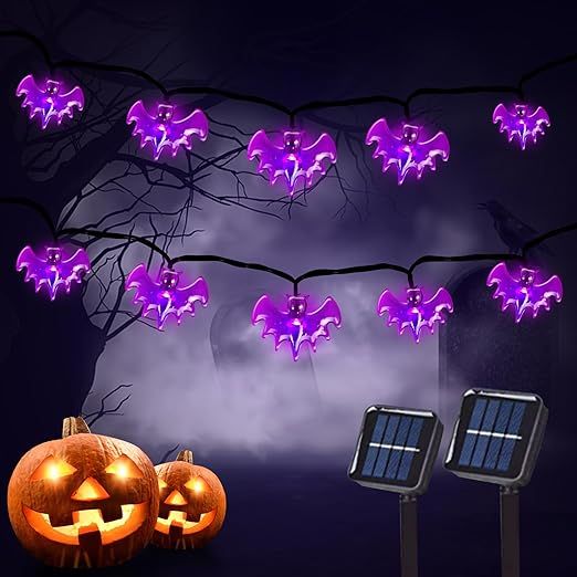 cyindzchwy 2 Pack Halloween Solar Bat Lights Outdoor, Purple Fairy Lights with 8 Modes, Purple Ba... | Amazon (US)