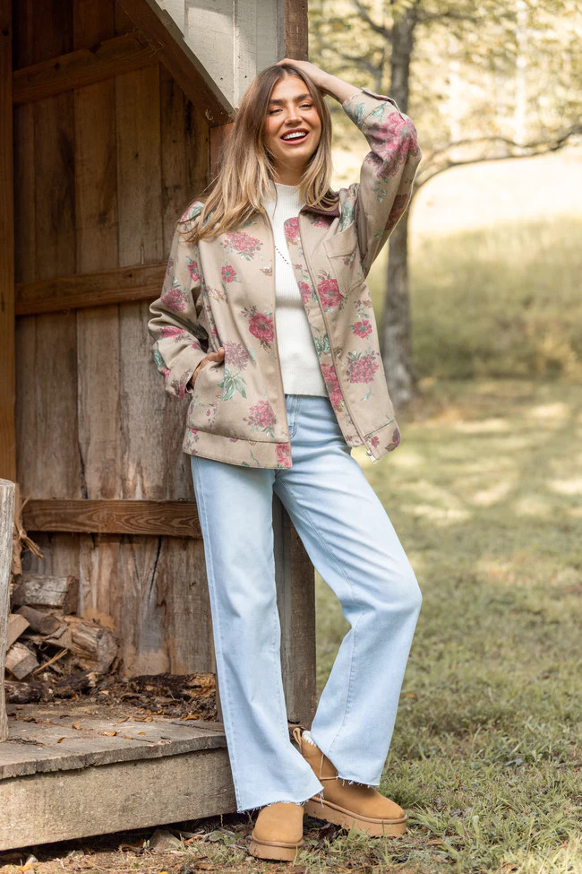 Lucy Brown Floral Jacket | Pink Lily