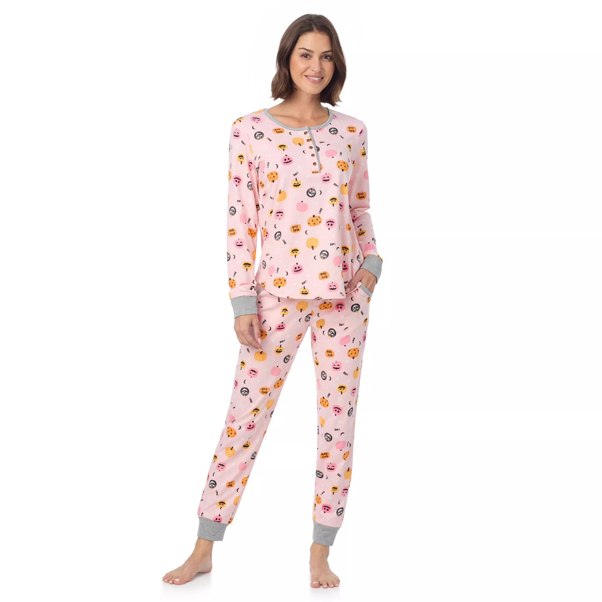 Women’s Cuddl Duds® Halloween Cozy Long Sleeve Henley Top and Pajama Bottoms Set | Kohl's