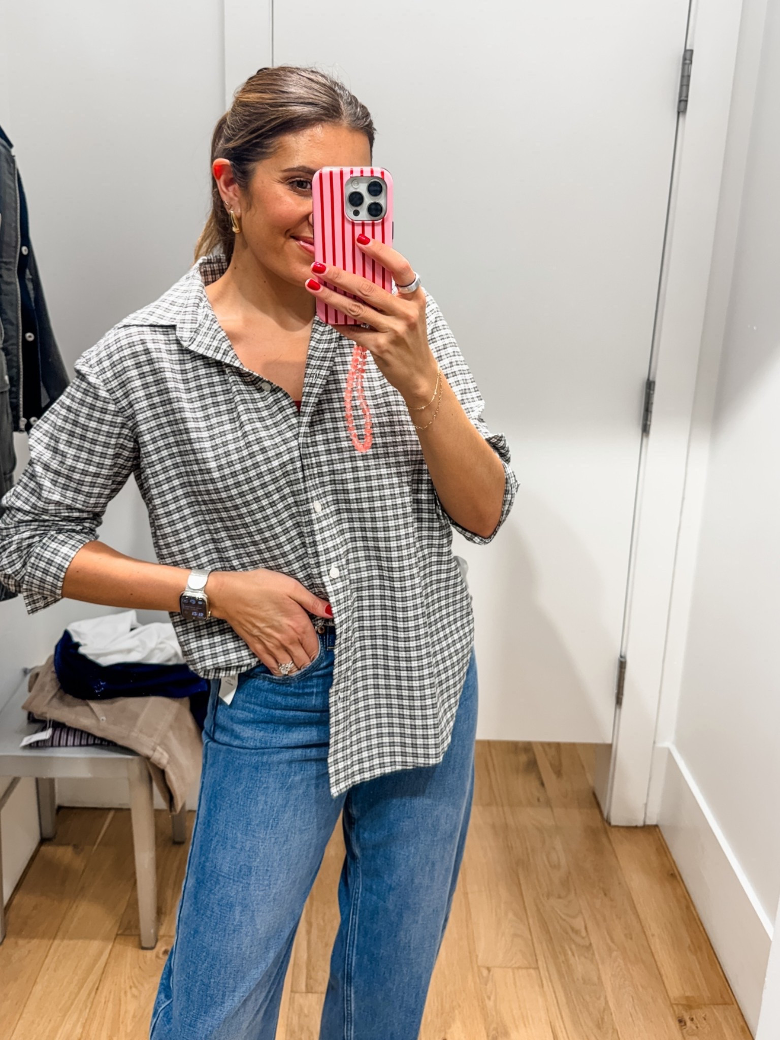 Bought this plaid top immediately!! Now on sale at Gap! I’m 5’7” in a size small. Barrel jeans in a size 27.

#LTKOver40 #LTKTall #LTKSaleAlert