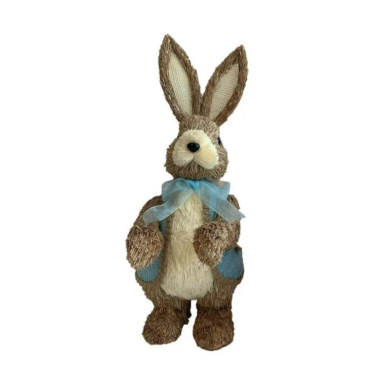 Way To Celebrate Easter 13.75-Inch Height Blue Bow Sisal Bunny Tabletop Decor | Walmart (US)