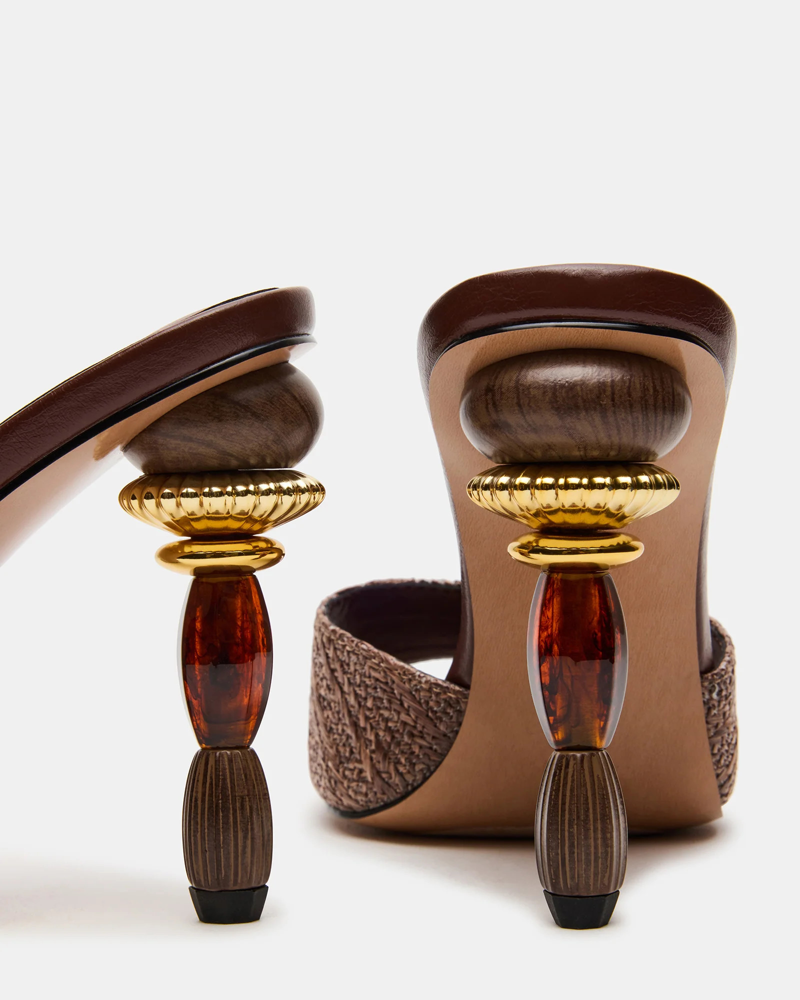 SIA Brown Square-Toe Mule Sculptured Beaded Women's Heel | Steve Madden (US)