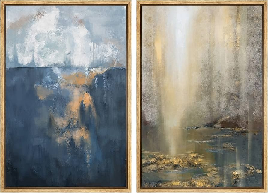 MUDECOR Framed Canvas Print Wall Art Set Pastel Paint Stroke Landscapes Abstract Shapes Illustrat... | Amazon (US)