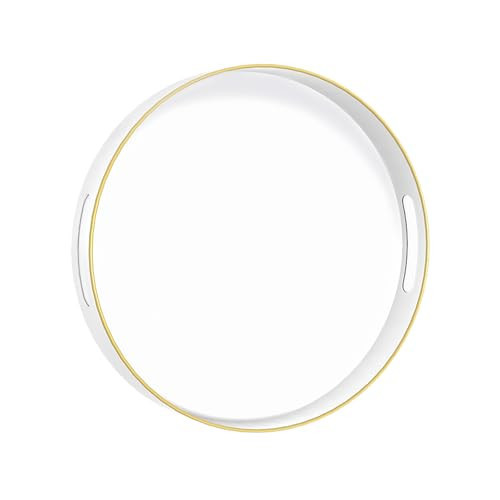 MAONAME White Decorative Tray for Coffee Table, Modern Round Serving Tray with Handles, 13" Plastic Tea Trays for Ottoman, Bathroom Decor | Amazon (US)