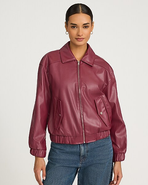 Faux Leather Zip Front Bomber Jacket | Express